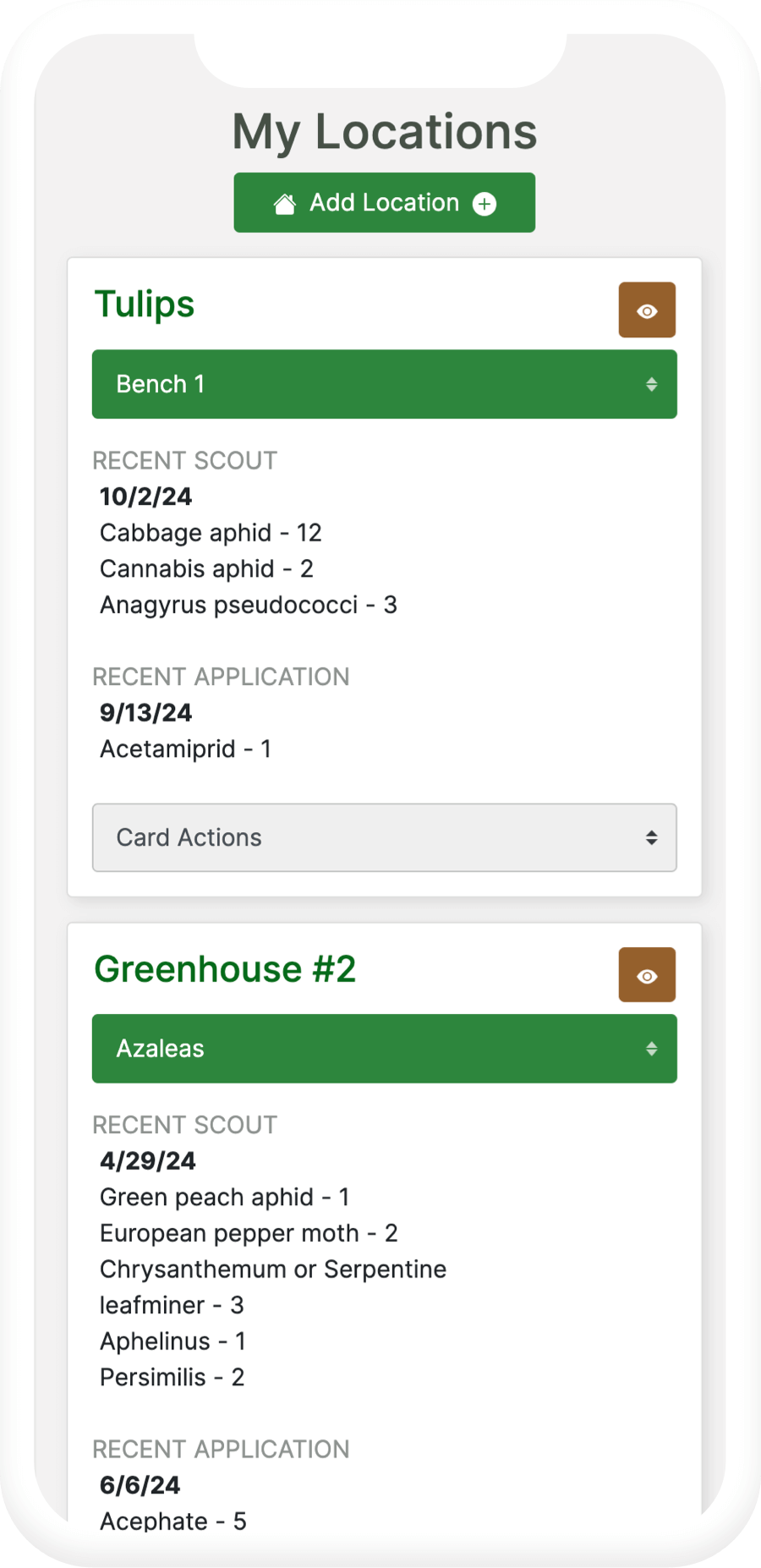 Locations screen